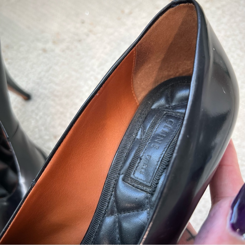 CELINE Heels Black Patent Leather Pointed Toe Platform High Heel Pumps 36.5/ 6.5 - Picture 12 of 15